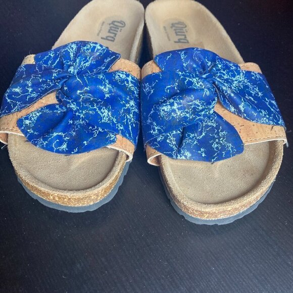 QURQ BLUE OVERSIZED BOW WOMAN'S SLIDES-  size 8 - Picture 5 of 8